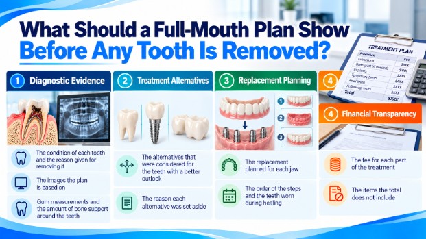 Den2 What Should a Full-Mouth Plan Show Before Any Tooth Is Removed?
